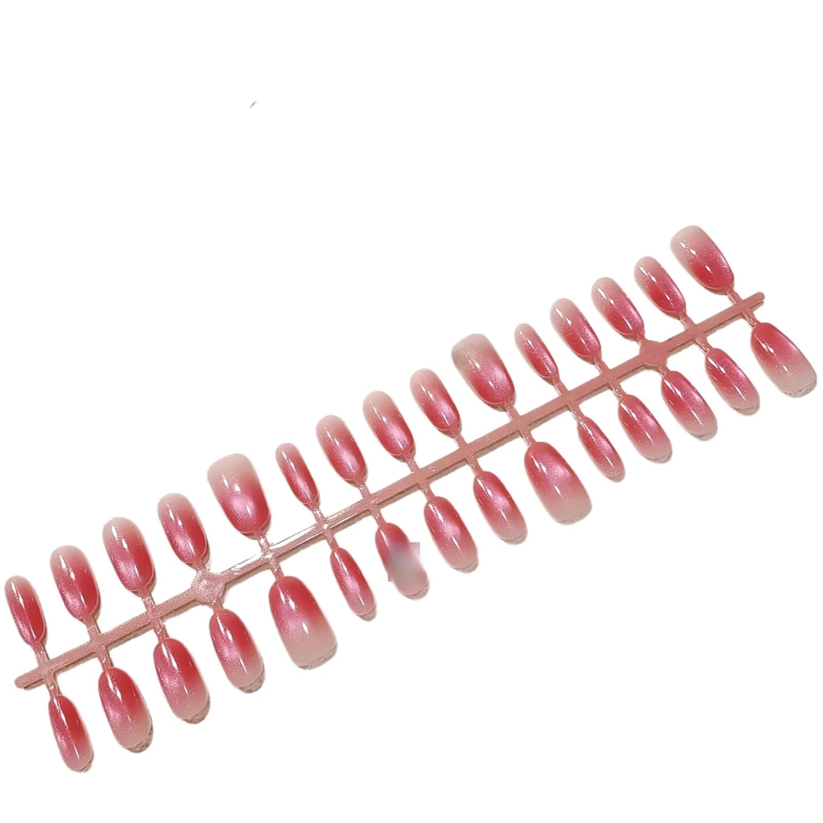 Kuku Palsu Mata Kucing Pendek Sederhana Oval Glitter Merah